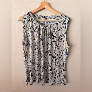 Sleeveless Abstract Speckle Print Top - White with Pastel Accents